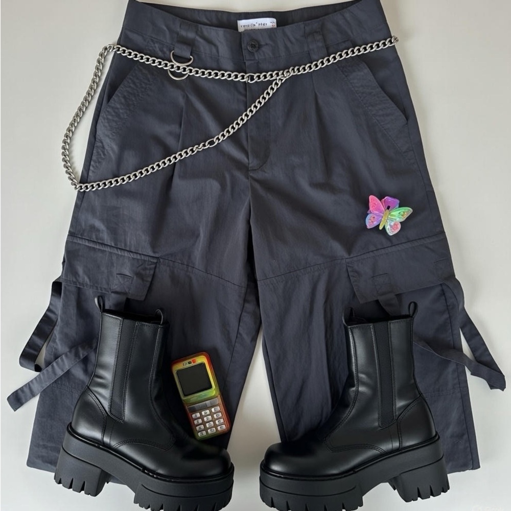 Y2K Vanilla Star Black Cargo Pants Sz 9 W29 Vintage Goth Streetwear